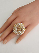 Oversized Statement Gold Pearl Ring/Adjustable Ring/ Indian Ring/Pakistani Jewelry/ Indian Jewelry/ Bollywood Jewelry/Indian Wedding jewelry