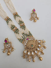 RubyGreen Antique Heritage Pendant Set With Matte Gold Plating Rajwadi Necklace Long Matt gold plated mala Necklace/Rani haar
