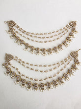 Dull Gold kundan pearl Ear Chain/Sahare/Pearl kaan chain/Earring support chain/Indian Jewelry/Pakistani Jewelry/Bahubali Eaarrings sahara