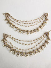 Dull Gold kundan pearl Ear Chain/Sahare/Pearl kaan chain/Earring support chain/Indian Jewelry/Pakistani Jewelry/Bahubali Eaarrings sahara