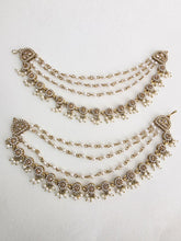 Dull Gold kundan pearl Ear Chain/Sahare/Pearl kaan chain/Earring support chain/Indian Jewelry/Pakistani Jewelry/Bahubali Eaarrings sahara