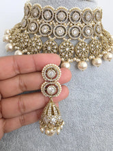 Champagne White Antique Polki CZ Stones Choker Necklace, Polk Necklace, Indian jewelry, Pakistani necklace, punjabi necklace, bridal wedding