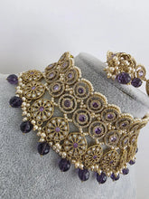 Purple Antique Polki CZ Stones Choker Necklace, Polk Necklace, Indian jewelry, Pakistani necklace, punjabi necklace, bridal wedding
