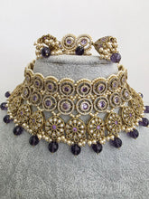 Purple Antique Polki CZ Stones Choker Necklace, Polk Necklace, Indian jewelry, Pakistani necklace, punjabi necklace, bridal wedding