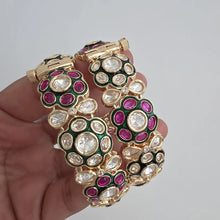 Ruby Green Moissanite Tyaani premium kundan gold plated openable bangle Pair/Statement bangles/Designer/Bridal /Indian Wedding/Pakistani