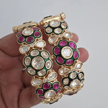 Ruby Green Moissanite Tyaani premium kundan gold plated openable bangle Pair/Statement bangles/Designer/Bridal /Indian Wedding/Pakistani