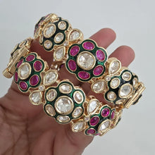 Ruby Green Moissanite Tyaani premium kundan gold plated openable bangle Pair/Statement bangles/Designer/Bridal /Indian Wedding/Pakistani