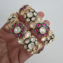 Ruby Green Moissanite Tyaani premium kundan gold plated openable bangle Pair/Statement bangles/Designer/Bridal /Indian Wedding/Pakistani
