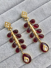 Ruby Red Amrapali-inspired Long Gold Fusion Heritage Indian Earrings, Antique Earring With Gold Plating, Fusion earrings, Kundan Fusion