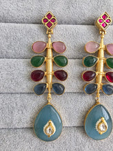 Multi Amrapali-inspired Long Gold Fusion Heritage Indian Earrings, Antique Earring With Gold Plating, Fusion earrings, Kundan Fusion Earring