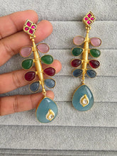 Multi Amrapali-inspired Long Gold Fusion Heritage Indian Earrings, Antique Earring With Gold Plating, Fusion earrings, Kundan Fusion Earring