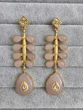 Light Pink Amrapali-inspired Long Gold Fusion Heritage Indian Earrings, Antique Earring With Gold Plating, Fusion earrings, Kundan Fusion
