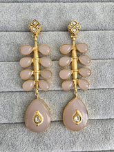 Light Pink Amrapali-inspired Long Gold Fusion Heritage Indian Earrings, Antique Earring With Gold Plating, Fusion earrings, Kundan Fusion