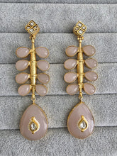 Light Pink Amrapali-inspired Long Gold Fusion Heritage Indian Earrings, Antique Earring With Gold Plating, Fusion earrings, Kundan Fusion