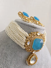 Aqua Blue Doublet Moissanite Pearl Kundan Necklace/Kundan Choker/Indian wedding/Bridal jewelry/Indian Wedding/Pakistani/Punjabi