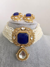Blue Doublet Moissanite Pearl Kundan Necklace/Kundan Choker/Indian wedding/Bridal jewelry/Indian Wedding/Pakistani/Punjabi