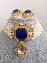 Blue Doublet Moissanite Pearl Kundan Necklace/Kundan Choker/Indian wedding/Bridal jewelry/Indian Wedding/Pakistani/Punjabi