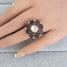 Purple Fine Victorian Moissanite Polki Ring/Adjustable Ring/Indian Ring/Pakistani/Punjabi/Indian Jewelry/Statement ring, Cocktail Ring
