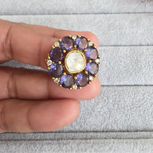 Purple Fine Victorian Moissanite Polki Ring/Adjustable Ring/Indian Ring/Pakistani/Punjabi/Indian Jewelry/Statement ring, Cocktail Ring