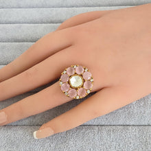 Pink Fine Victorian Moissanite Polki Ring/Adjustable Ring/Indian Ring/Pakistani/Punjabi/Indian Jewelry/Statement ring, Cocktail Ring