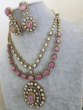 Pink Victorian Moissanite polki Cz diamond Necklace, Indian Bridal Jewelry, Bollywood Sabyasachi Designer necklace, Pakistani Wedding