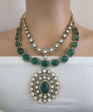 Green Victorian Moissanite polki Cz diamond Necklace, Indian Bridal Jewelry, Bollywood Sabyasachi Designer necklace, Pakistani Wedding