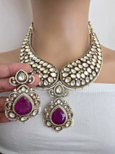 Purple Victorian Moissanite polki Cz diamond Necklace, Indian Bridal Jewelry, Bollywood Sabyasachi Designer necklace, Pakistani Wedding