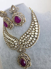 Purple Victorian Moissanite polki Cz diamond Necklace, Indian Bridal Jewelry, Bollywood Sabyasachi Designer necklace, Pakistani Wedding