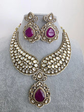 Purple Victorian Moissanite polki Cz diamond Necklace, Indian Bridal Jewelry, Bollywood Sabyasachi Designer necklace, Pakistani Wedding