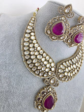 Purple Victorian Moissanite polki Cz diamond Necklace, Indian Bridal Jewelry, Bollywood Sabyasachi Designer necklace, Pakistani Wedding