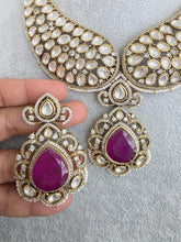 Purple Victorian Moissanite polki Cz diamond Necklace, Indian Bridal Jewelry, Bollywood Sabyasachi Designer necklace, Pakistani Wedding