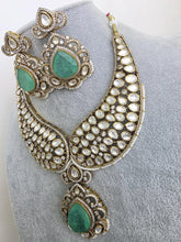 Mint Green Victorian Moissanite polki Cz diamond Necklace, Indian Bridal Jewelry, Bollywood Sabyasachi Designer necklace, Pakistani Wedding