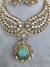 Mint Green Victorian Moissanite polki Cz diamond Necklace, Indian Bridal Jewelry, Bollywood Sabyasachi Designer necklace, Pakistani Wedding