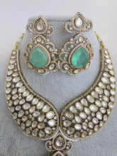 Mint Green Victorian Moissanite polki Cz diamond Necklace, Indian Bridal Jewelry, Bollywood Sabyasachi Designer necklace, Pakistani Wedding