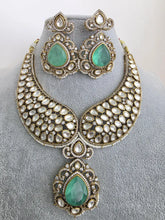 Mint Green Victorian Moissanite polki Cz diamond Necklace, Indian Bridal Jewelry, Bollywood Sabyasachi Designer necklace, Pakistani Wedding