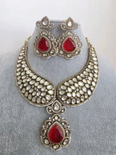 Ruby Red Victorian Moissanite polki Cz diamond Necklace, Indian Bridal Jewelry, Bollywood Sabyasachi Designer necklace, Pakistani Wedding
