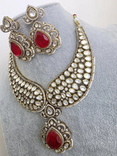 Ruby Red Victorian Moissanite polki Cz diamond Necklace, Indian Bridal Jewelry, Bollywood Sabyasachi Designer necklace, Pakistani Wedding