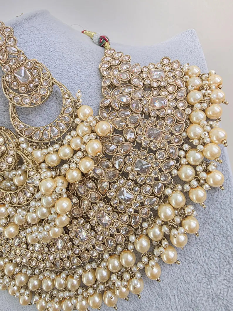 Bridal Antique Polki Kundan necklace set/Statement necklace Set/Indian Jewelry/Pakistani Jewelry set/Wedding necklace/Bridal necklace/Indian