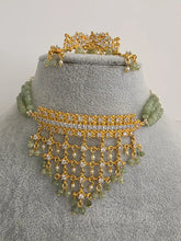 Mint Green Gold CZ Diamond Pearl Choker Necklace, indian wedding necklace, bridal jewelry, Punjabi Pakistani South Indian necklace