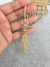 Mint Green Gold CZ Diamond Pearl Choker Necklace, indian wedding necklace, bridal jewelry, Punjabi Pakistani South Indian necklace