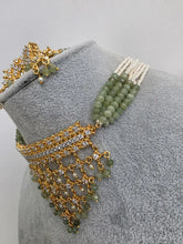 Mint Green Gold CZ Diamond Pearl Choker Necklace, indian wedding necklace, bridal jewelry, Punjabi Pakistani South Indian necklace