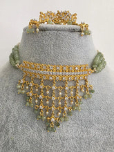 Mint Green Gold CZ Diamond Pearl Choker Necklace, indian wedding necklace, bridal jewelry, Punjabi Pakistani South Indian necklace