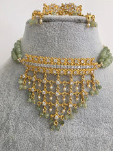 Mint Green Gold CZ Diamond Pearl Choker Necklace, indian wedding necklace, bridal jewelry, Punjabi Pakistani South Indian necklace