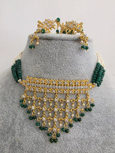 Green Gold CZ Diamond Pearl Choker Necklace, indian wedding necklace, bridal jewelry, Punjabi Pakistani South Indian necklace