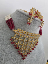 Ruby Red Gold CZ Diamond Pearl Choker Necklace, indian wedding necklace, bridal jewelry, Punjabi Pakistani South Indian necklace