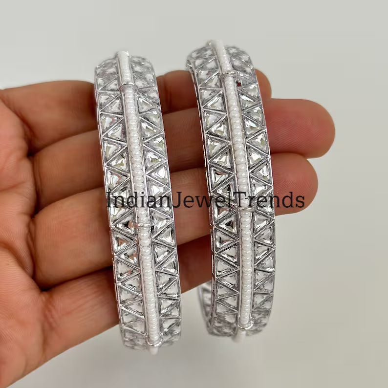 A pair of Bollywood Kundan Pearl Bangles Set(2 Pc)/Indian bangles/Punjabi Pearl bangles Set/Bridal bangles/wedding jewelry