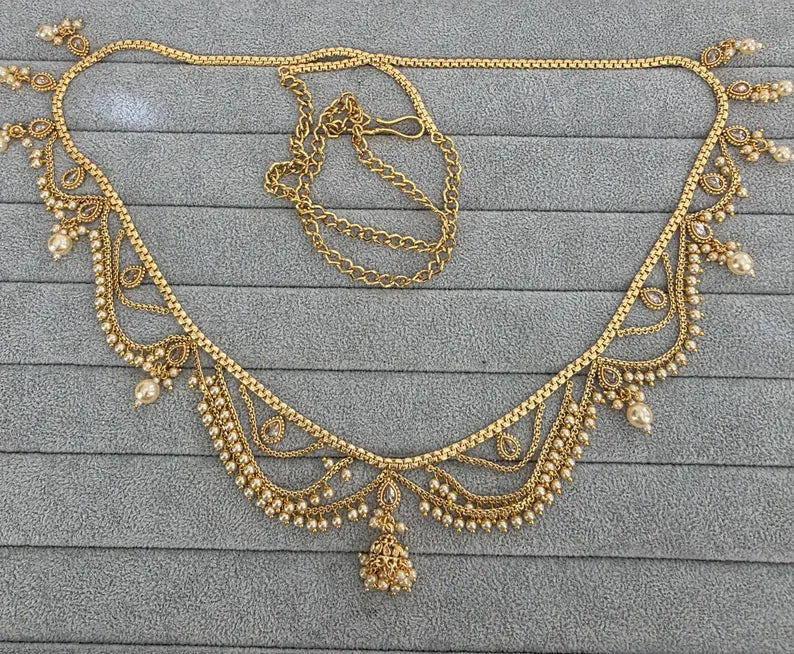 Antique Gold Pearl Belly Chain/Bridal Belly chain/Vaddanam/Kamarpatta/South Indian Jewelry/tagdi/Indian waist belt/jewelry belt/Kamarbandh