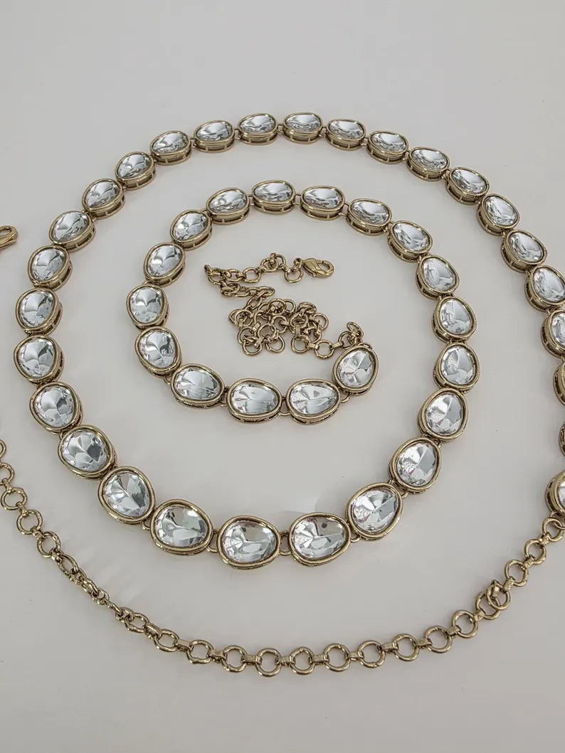 Antique Dull Gold Kundan Belly Chain/Belly chain/Vaddanam/Kamarpatta/South Indian Jewelry/tagdi/Indian waist belt/jewelry belt/Kamarbandh