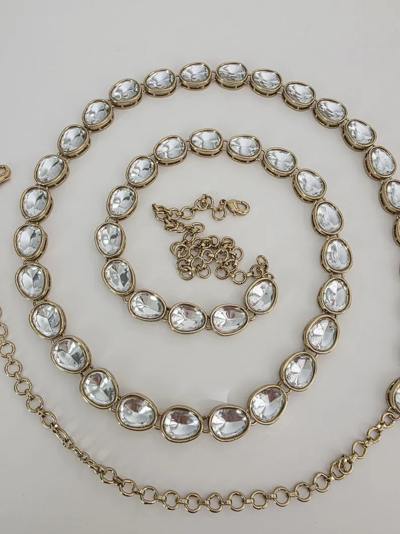 Antique Dull Gold Kundan Belly Chain/Belly chain/Vaddanam/Kamarpatta/South Indian Jewelry/tagdi/Indian waist belt/jewelry belt/Kamarbandh