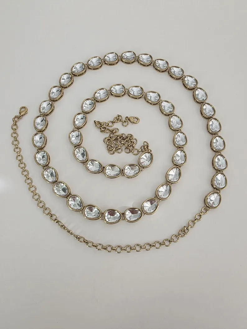 Antique Dull Gold Kundan Belly Chain/Belly chain/Vaddanam/Kamarpatta/South Indian Jewelry/tagdi/Indian waist belt/jewelry belt/Kamarbandh